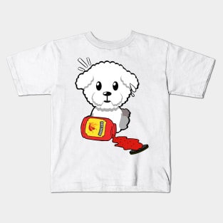 Cute furry dog Spills Hot Sauce Tabasco Kids T-Shirt